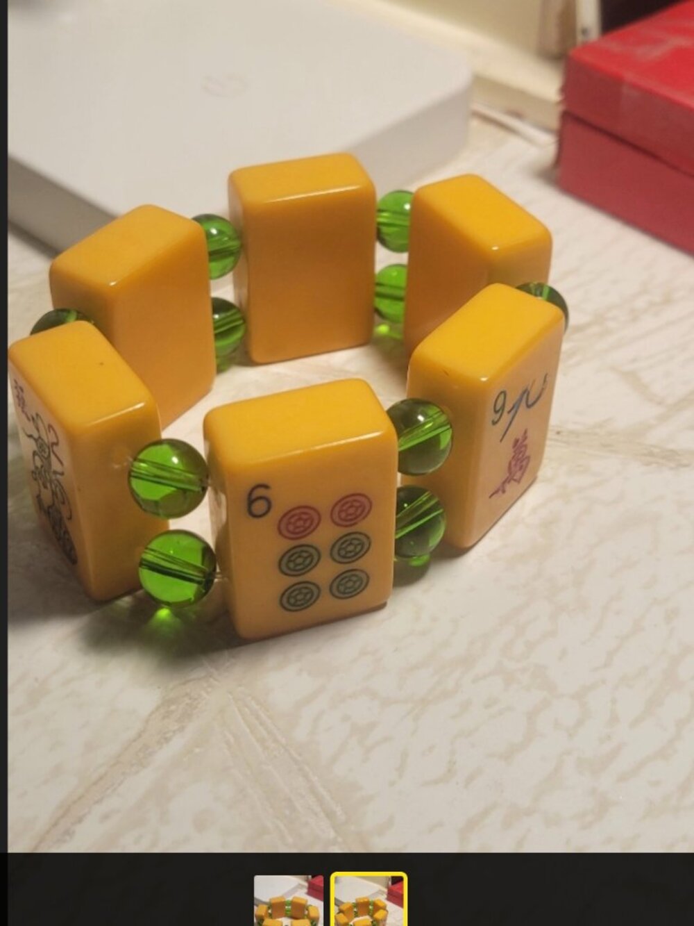 Handmade Classic Thin Bone Mah Jong Bracelet with Glass Beads Jewelry by Patty